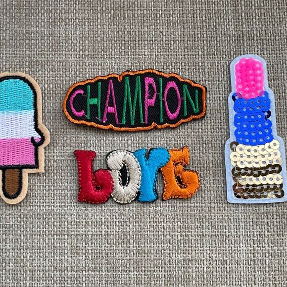 Iron On Patches LOVE CHAMPION LIP STICK ICE BAR Embroidery Lot of 4 Patches - Picture 4 of 10